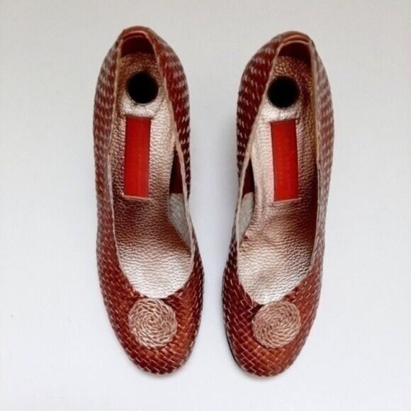 HESTER VAN EEGHEN Metallic Pink Woven Leather Heels Sz 8.5 - Picture 2 of 12